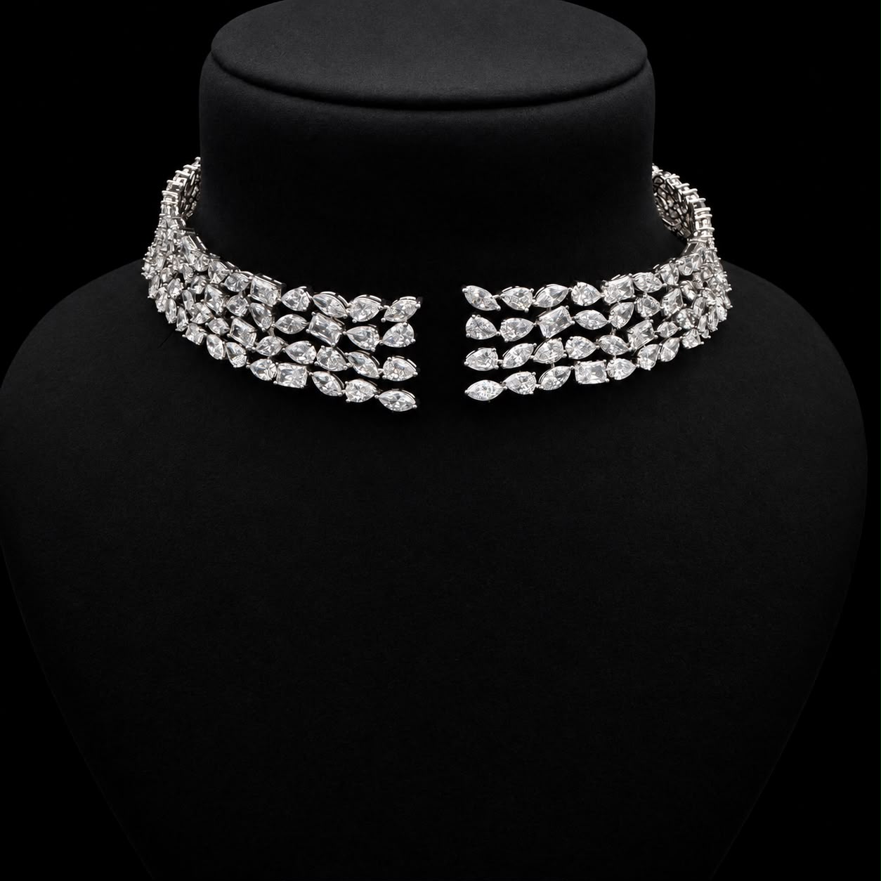 Grand Silver Zircon Choker Set