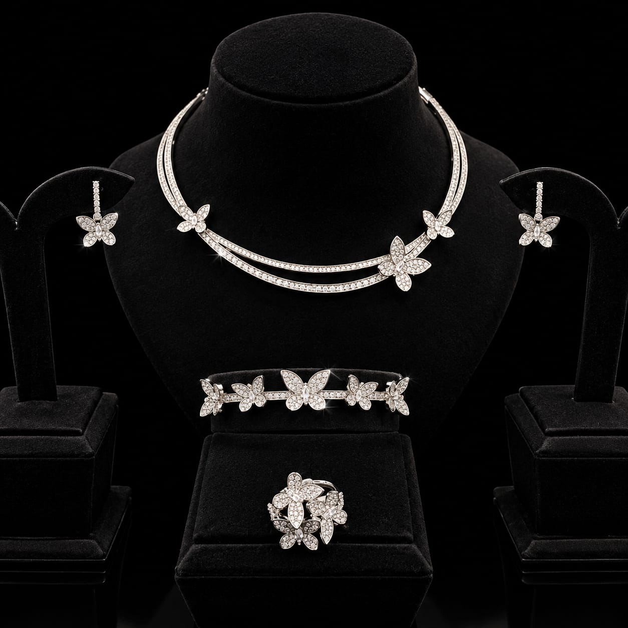 Sparkling Butterfly Cubic Zirconia Choker Jewelry Set 2