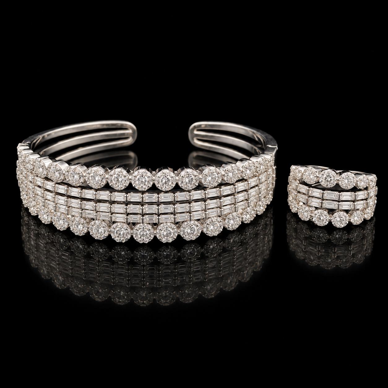 Crystal Charm Zircon Bangle & Ring Set
