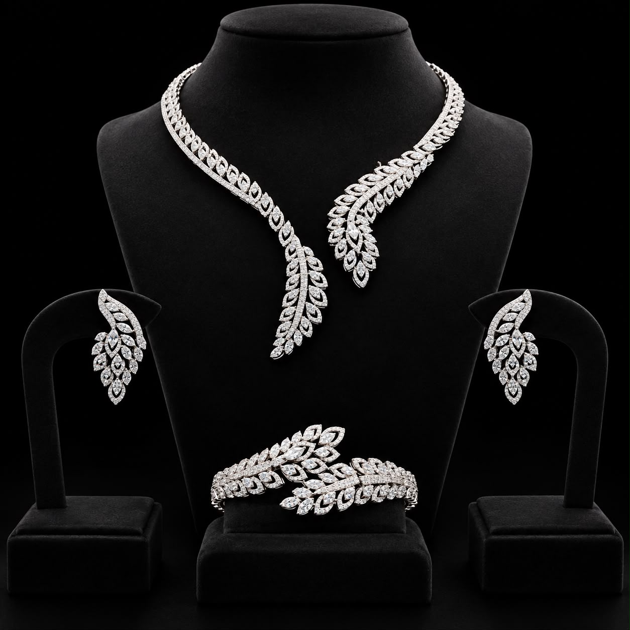 Leaf Elegance Zircon Choker Set
