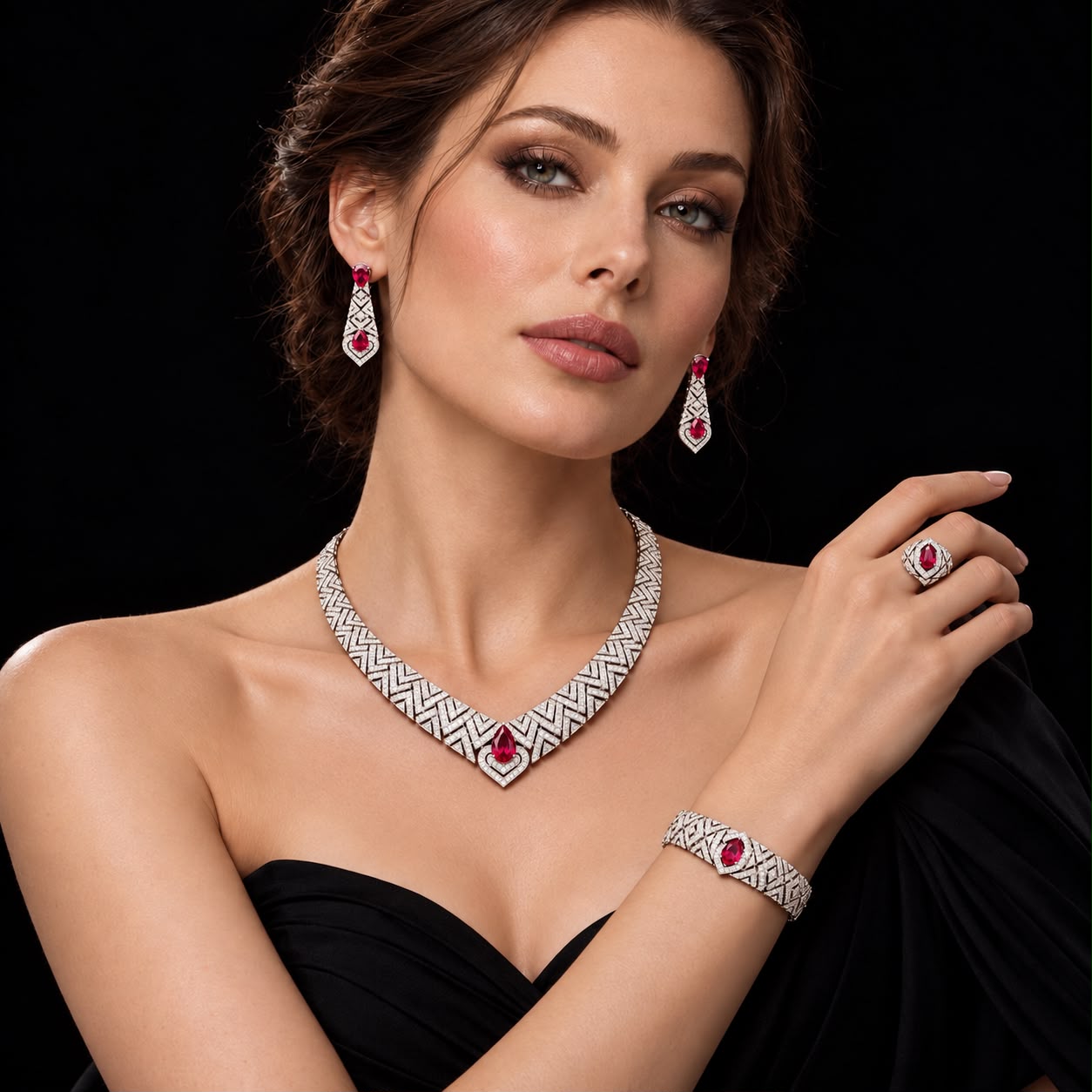 Royal Crimson Zircon Full Bridal Jewellery Set