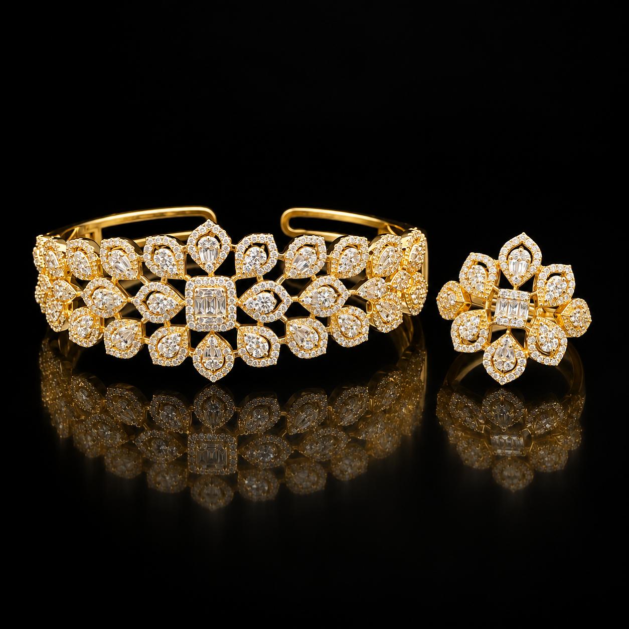 Royal Petal Zircon Bangle & Ring Set 4
