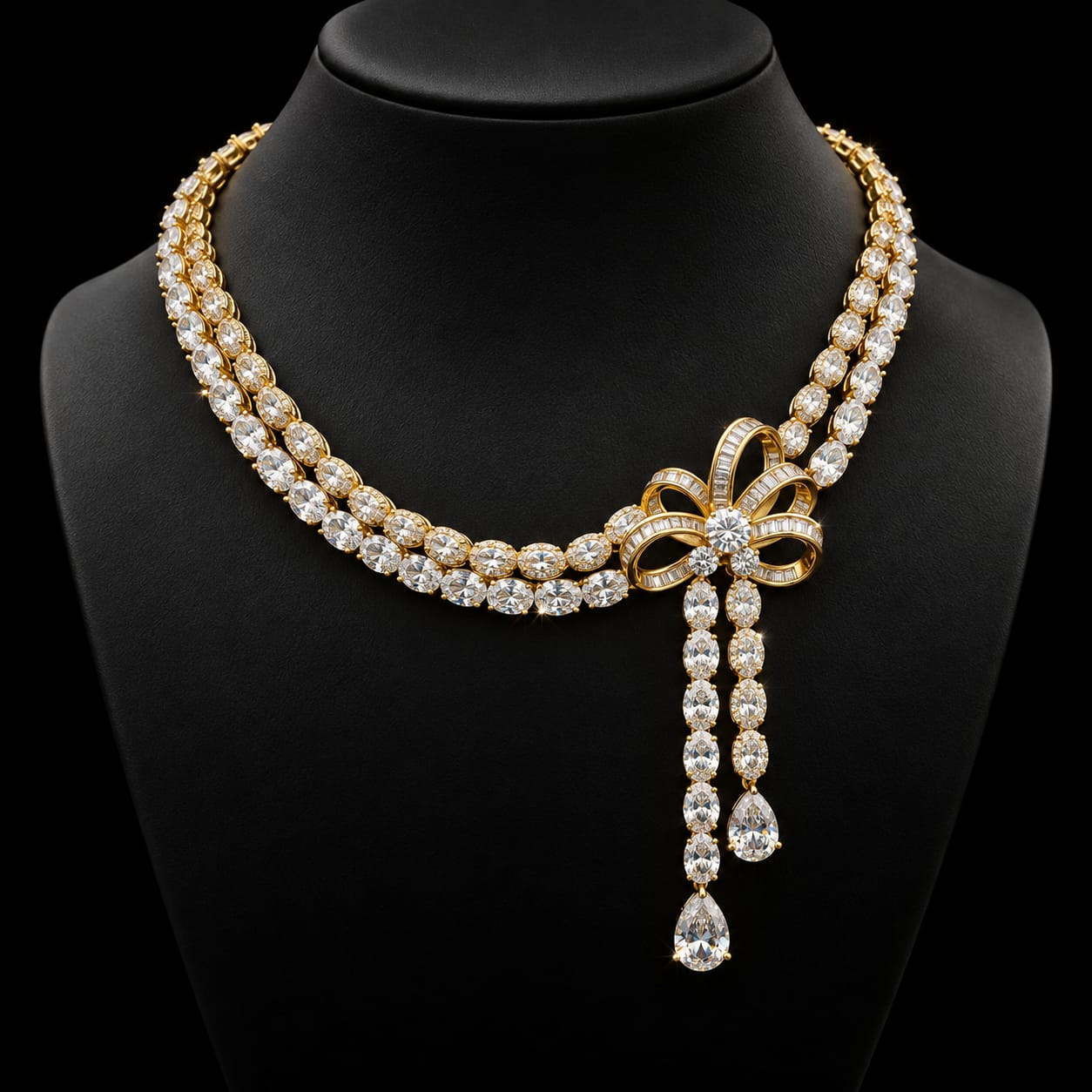 Golden Bow Ribbon Cubic Zircon Jewellery Set 3