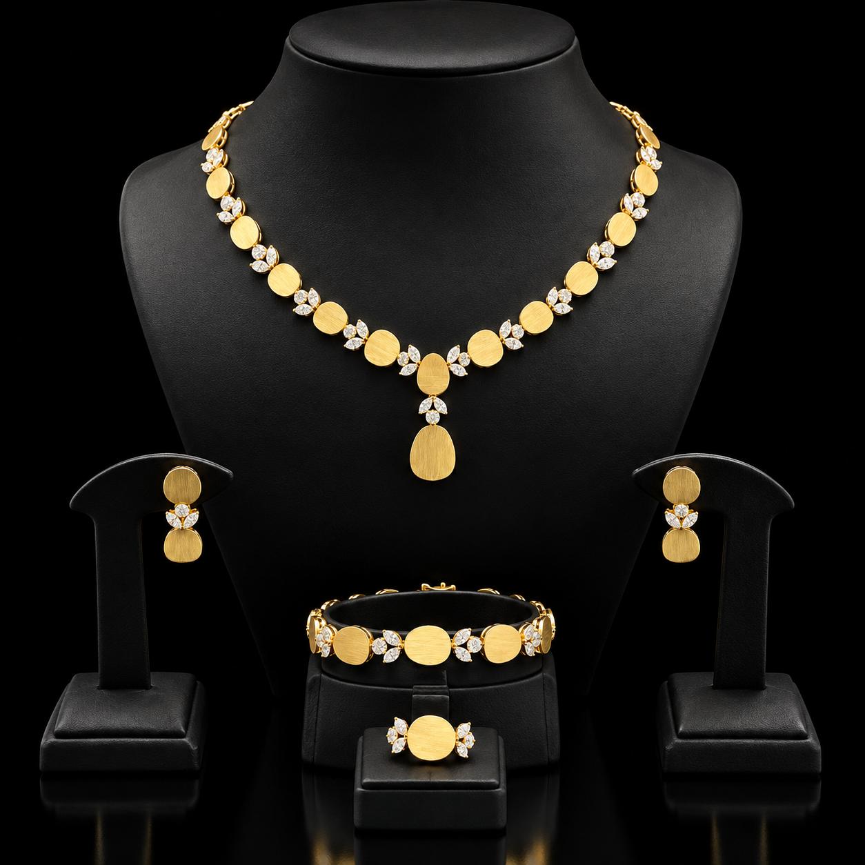 Leaf & Glow Zircon Jewellery Set