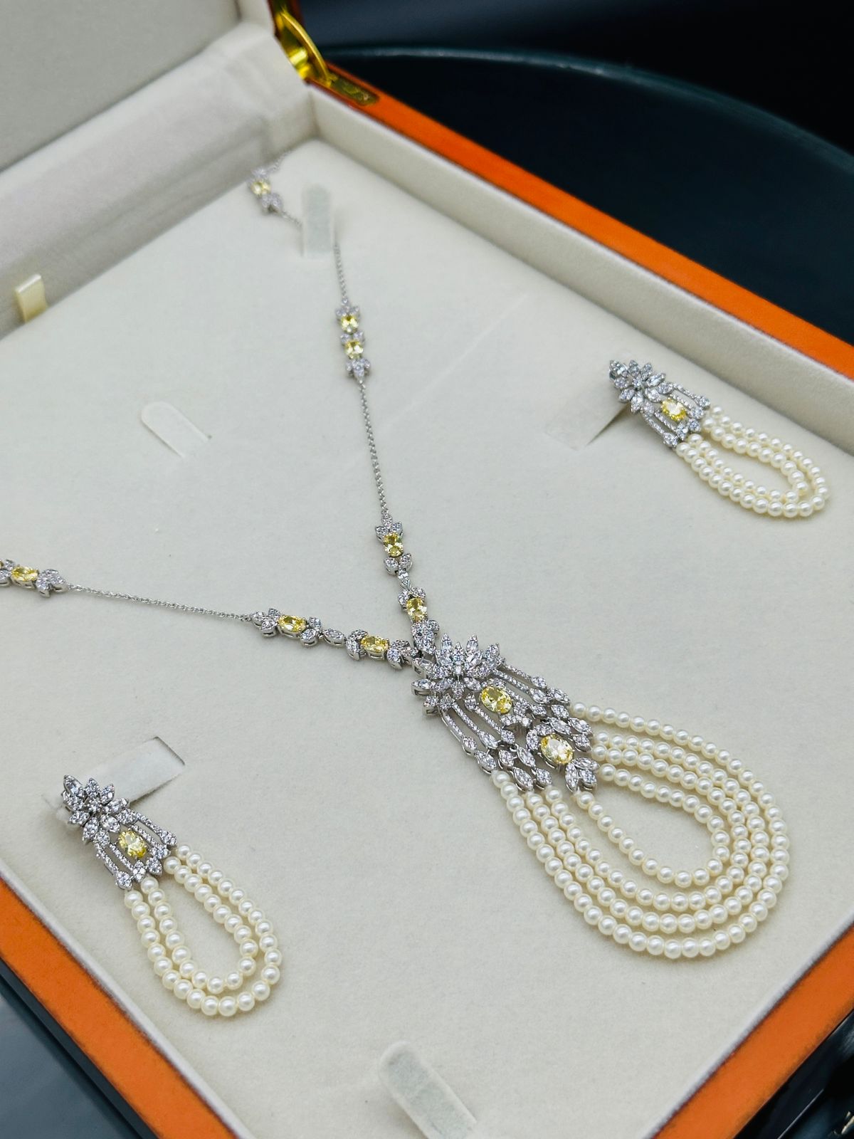 Elegant Pearl & Stone Long Chain 5