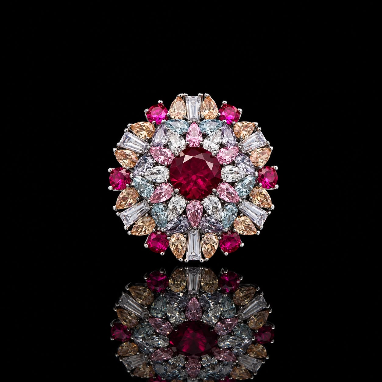 Multicolor Gemstone Floral Cocktail Ring