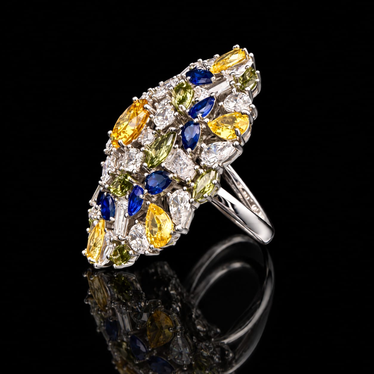 Multicolor Gemstone Floral Cocktail Ring 4