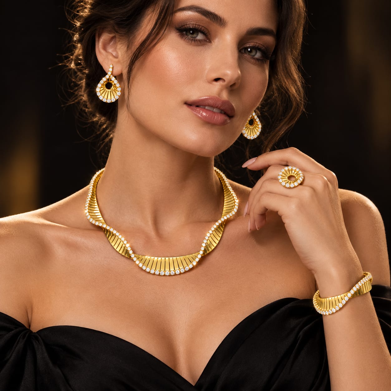 Luxury Twisted Ribbon CZ Jewellery Set