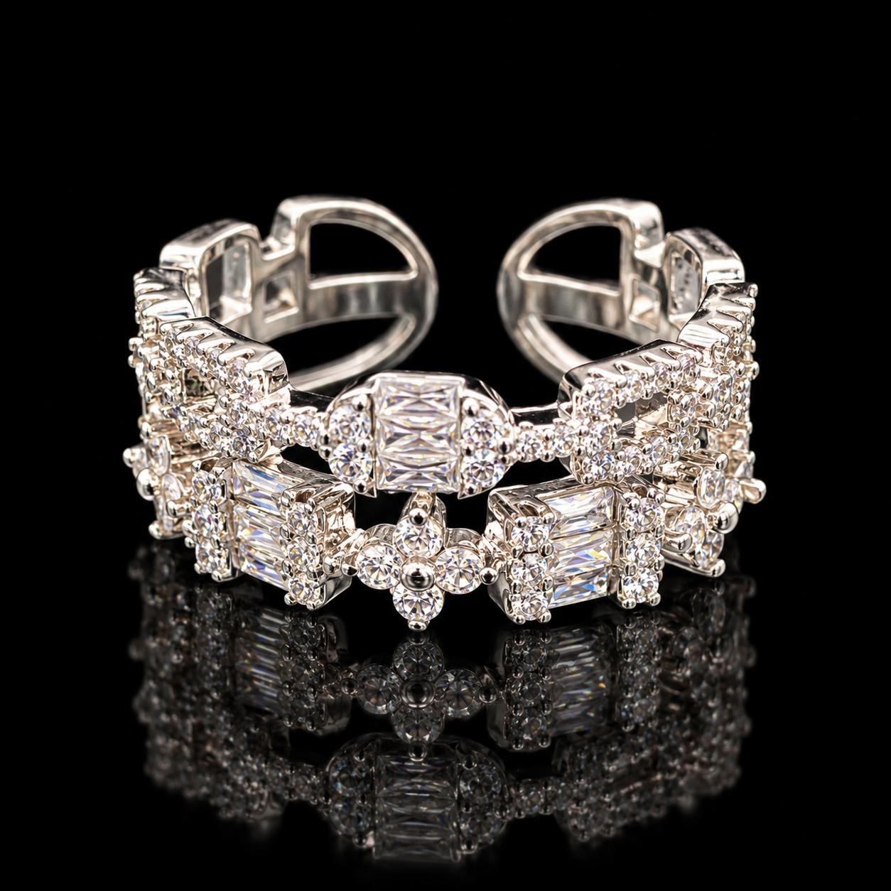 Square Bloom Zircon Bangle & Ring Set 6