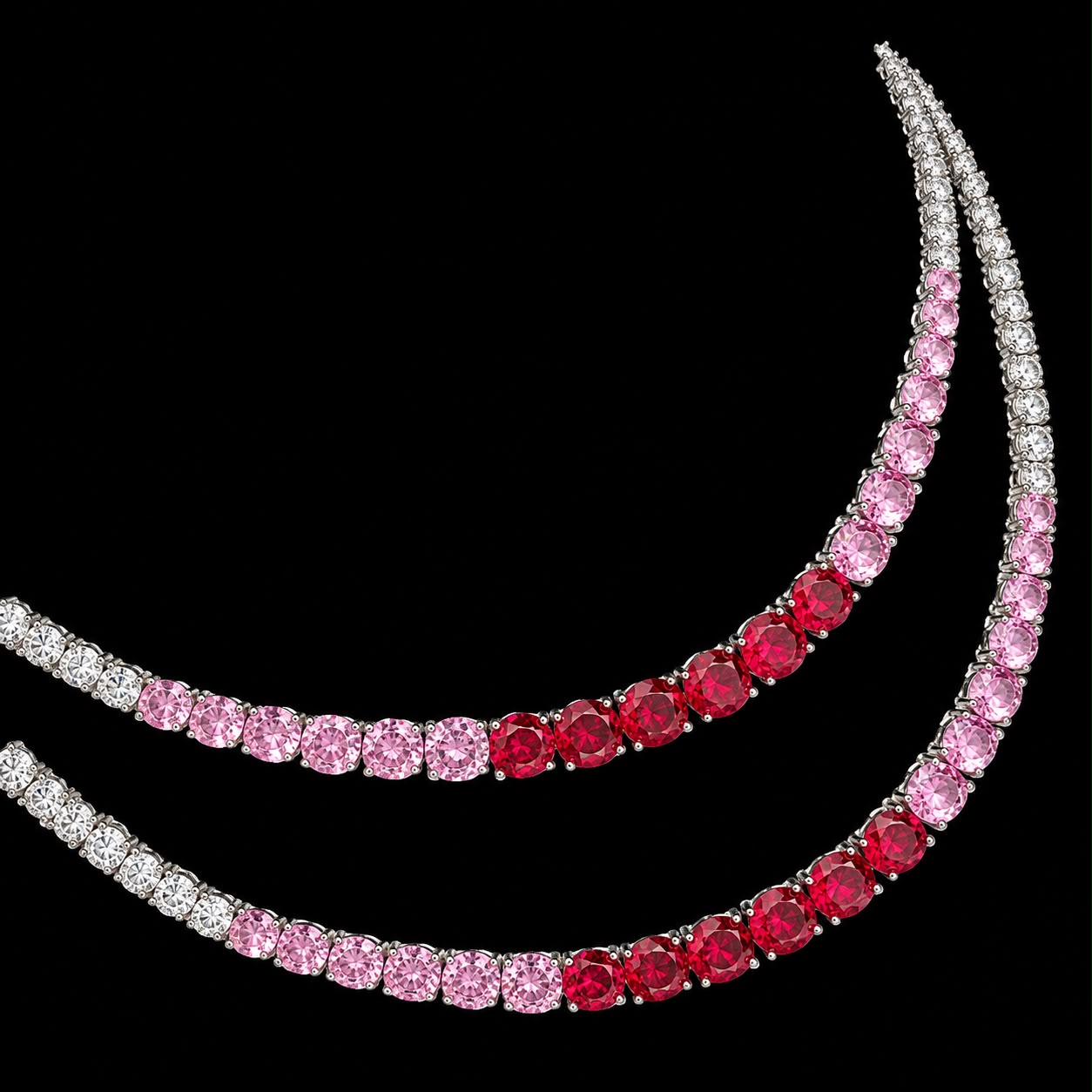 Pink & Red Gradient Zircon Tennis Jewellery Set 3