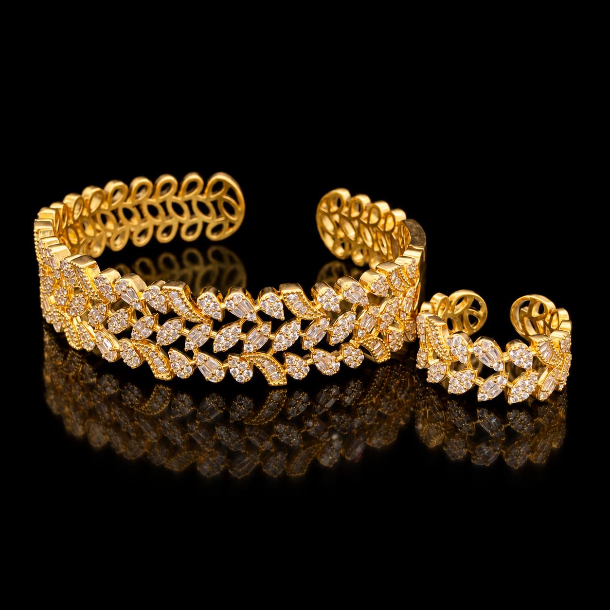  Leaf Melody Zircon Bangle & Ring Set