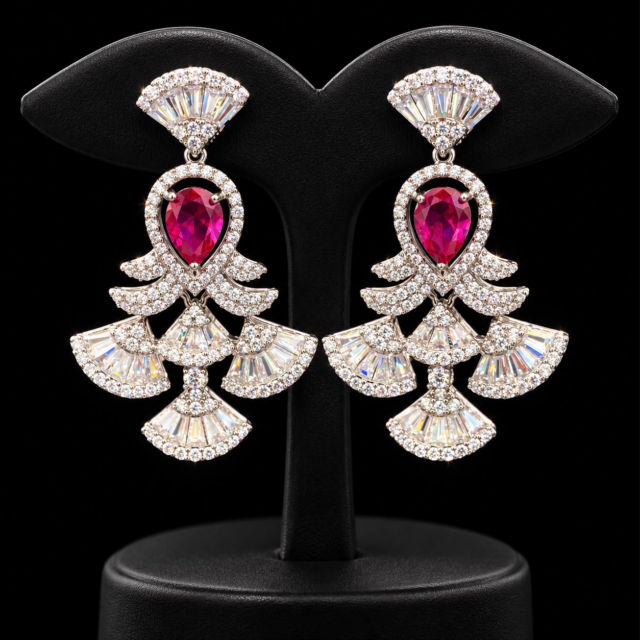 Royal Crimson Ruby & Cubic Zirconia Statement Full Jewelry Set 4