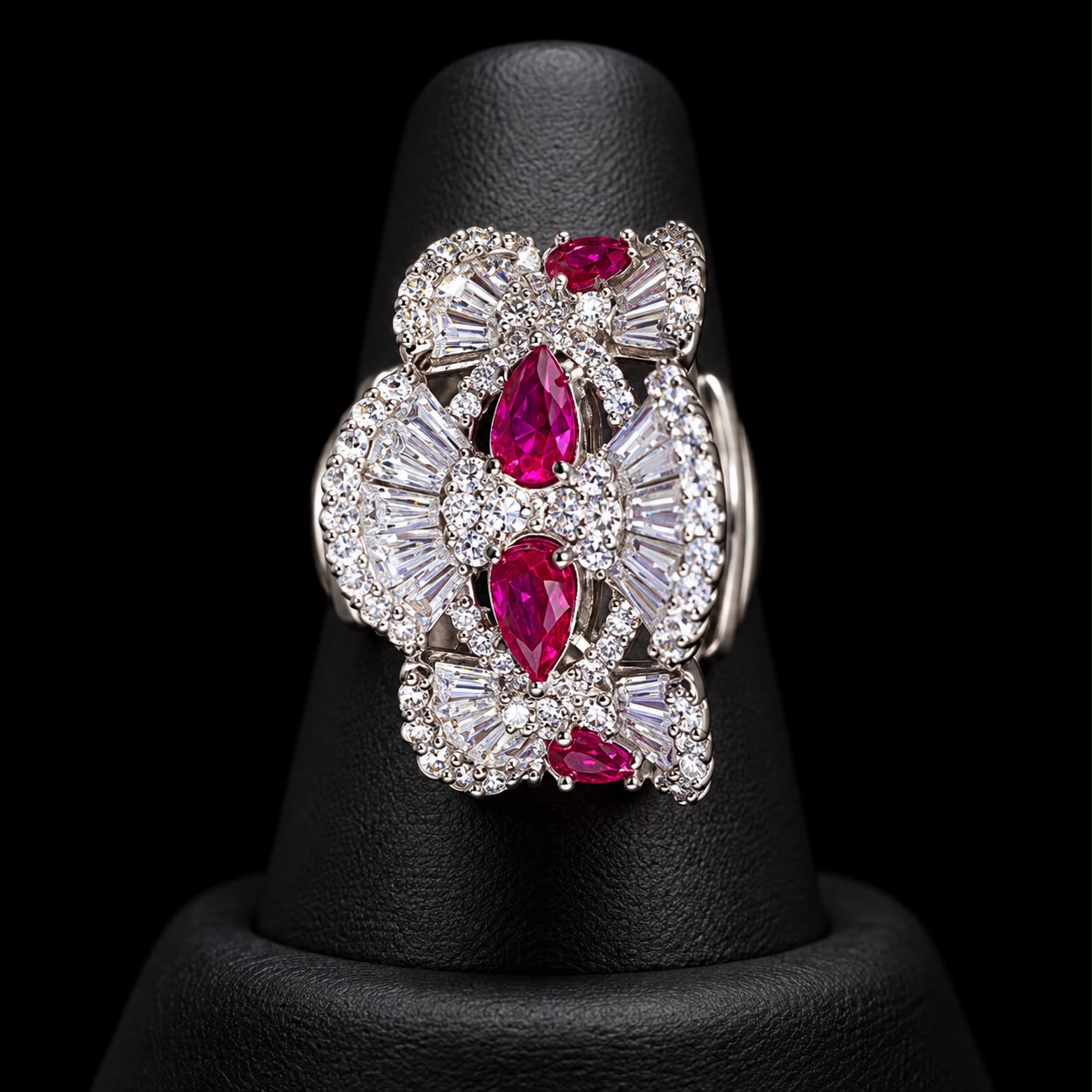 Royal Crimson Ruby & Cubic Zirconia Statement Full Jewelry Set 6
