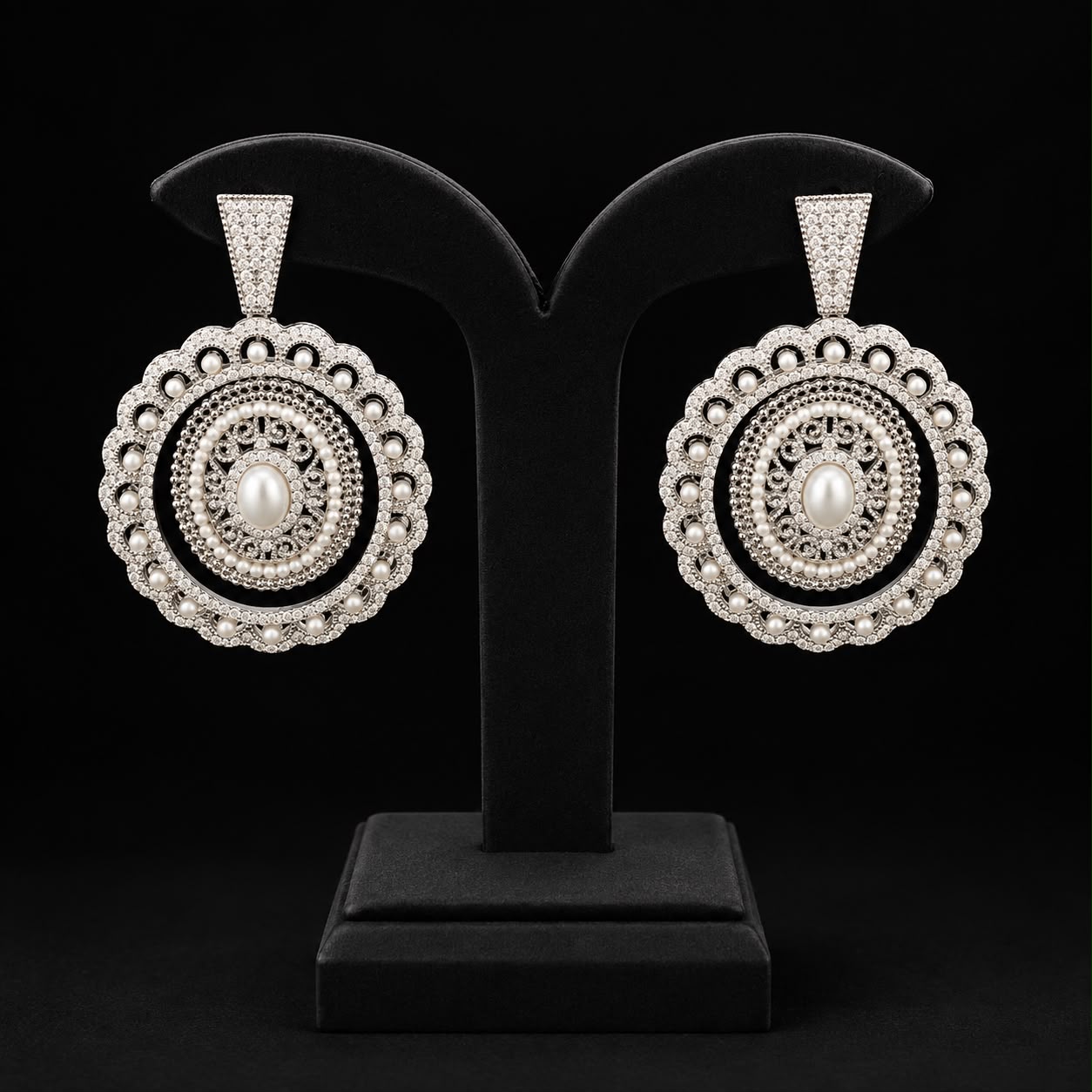 Royal  Zircon & Pearl Mandala Drop Earrings 2