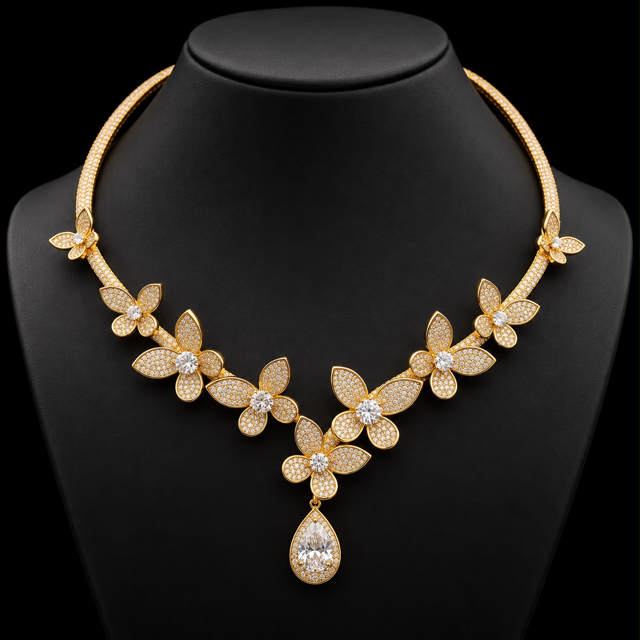 Floral Charm Zircon Choker Set 2