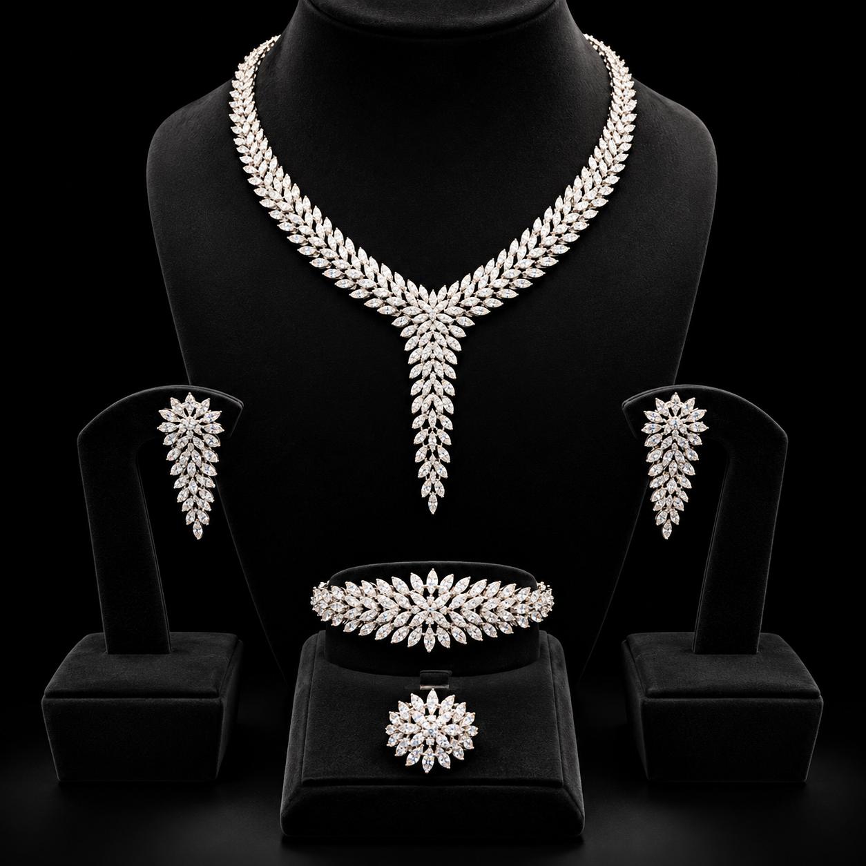 Floral Cascade Zircon Jewellery Set