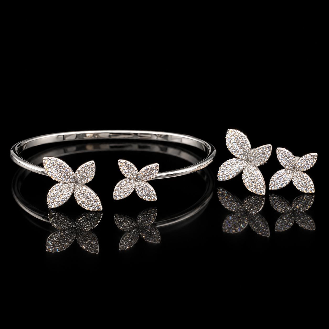 Blossom Duo Zircon Bangle & Ring Set 4
