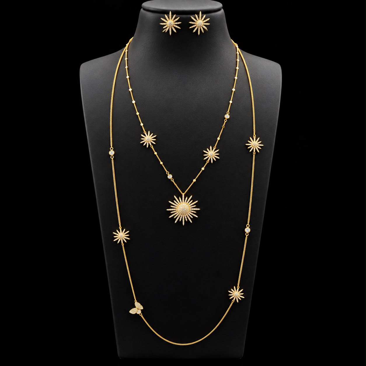  Sunburst Grace Long Chain Zircon Set