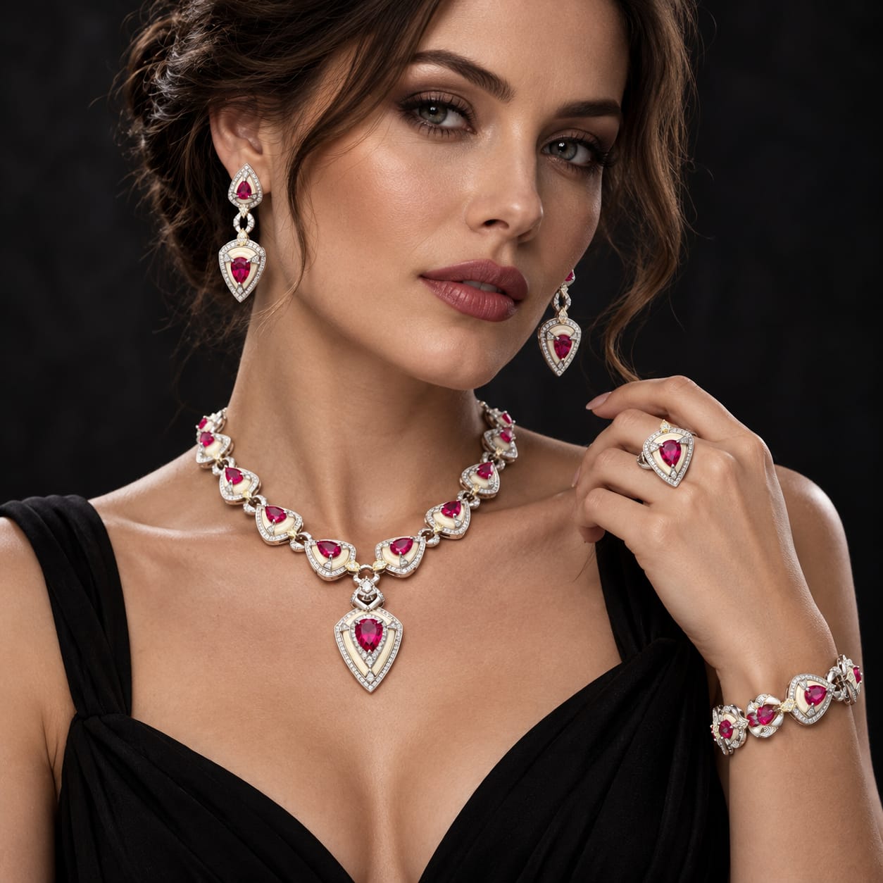 Ruby Red Geometric Jewelry Set