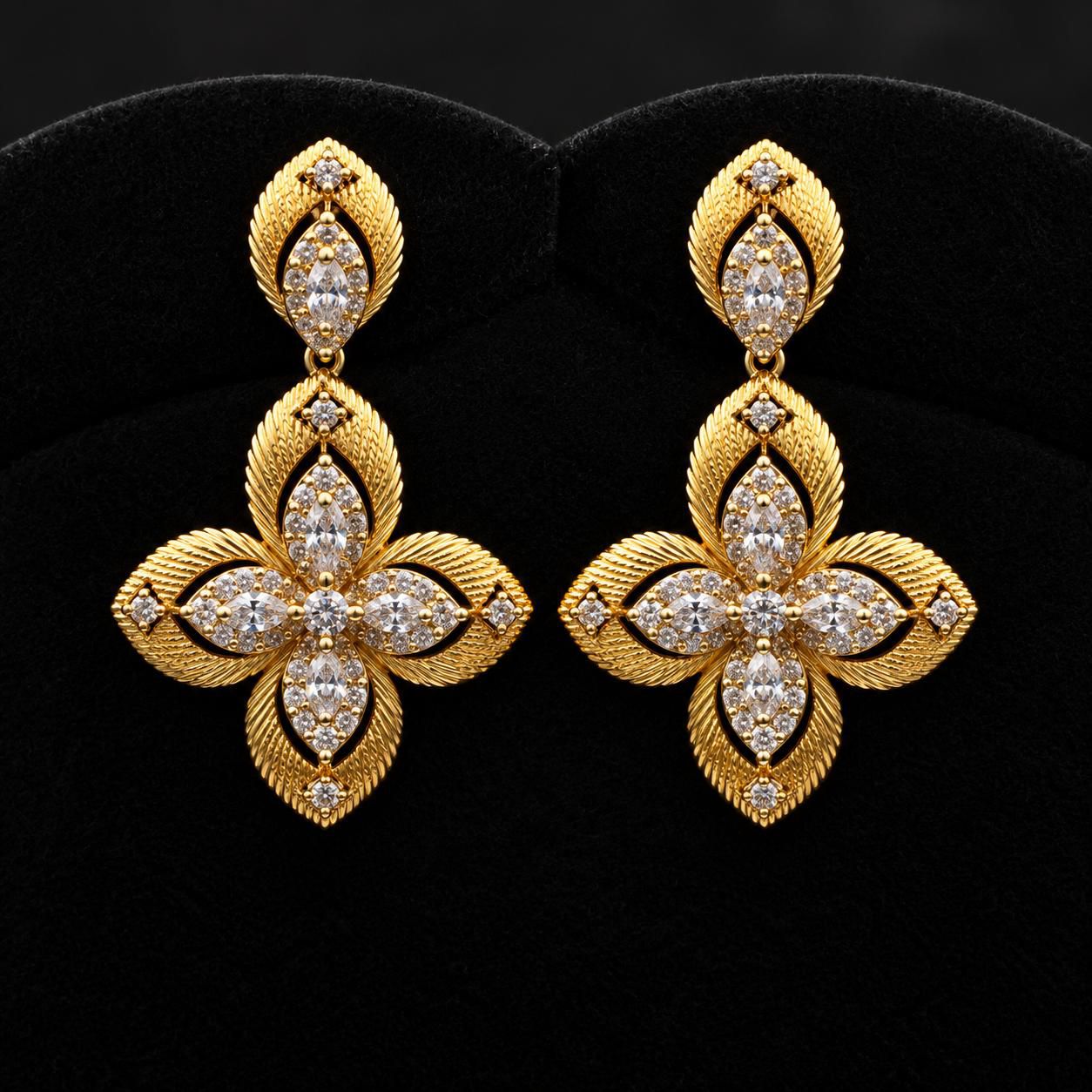 Gold-Finish Four-Petal Floral Zircon Jewelry Set 6