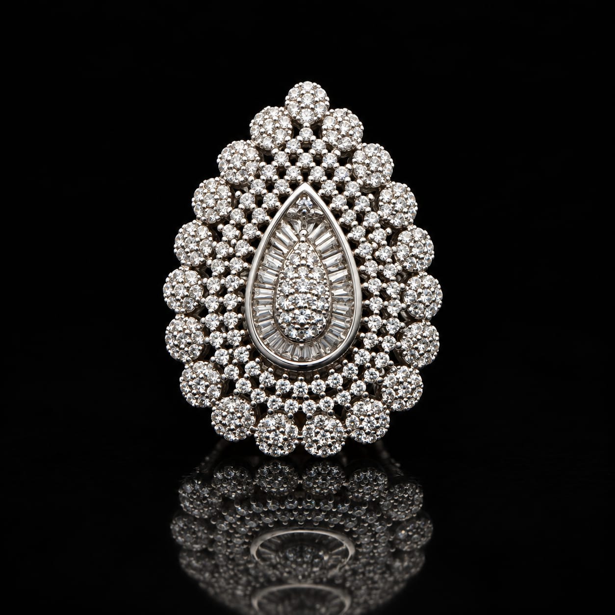 Royal Pear Cluster Zircon statement ring 2