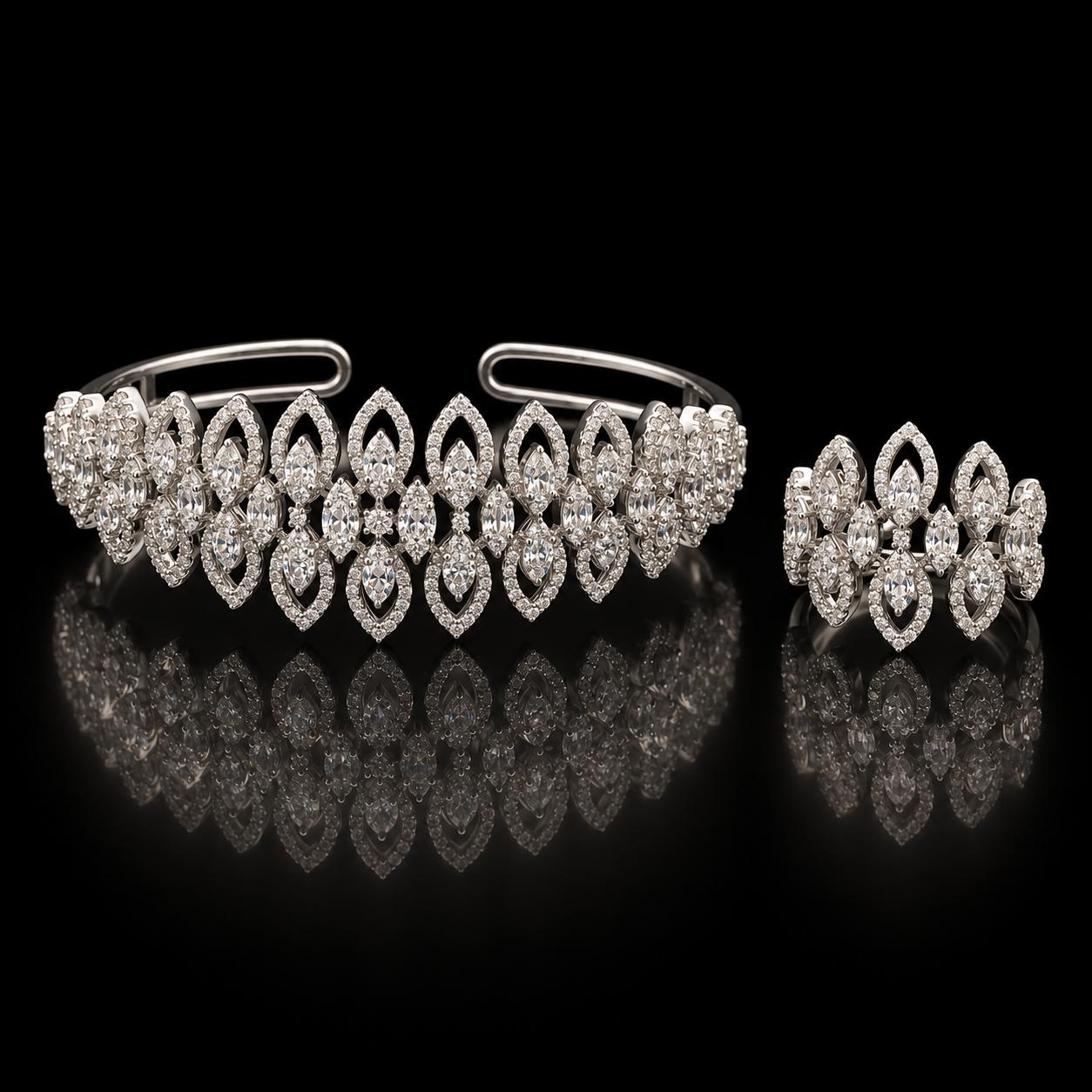 Leaf Lace Zircon Bangle & Ring Set 4