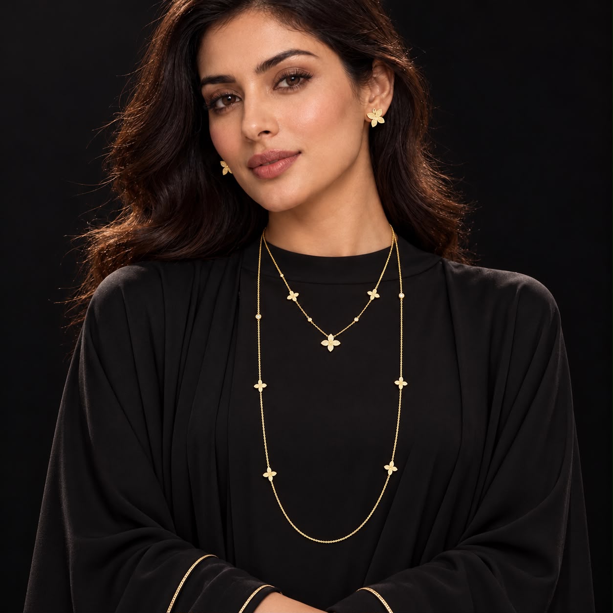 Floral Grace Long Chain Zircon Set