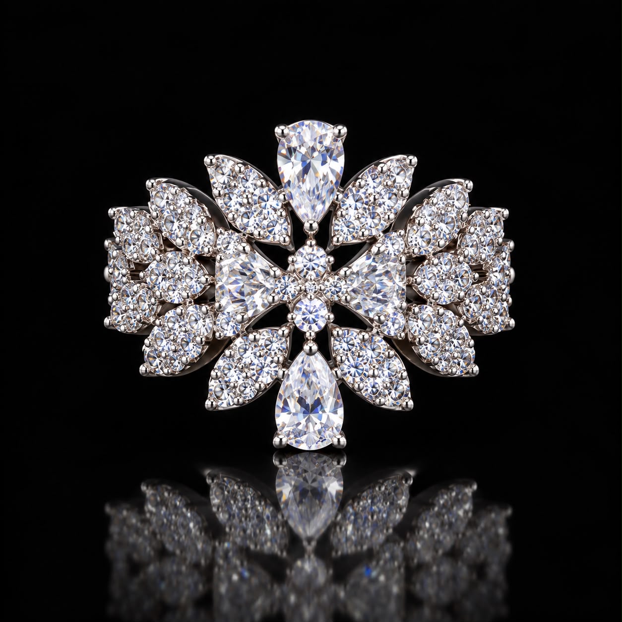 Royal Crystal Zircon Floral Jewelry Set (Necklace, Earrings, Bracelet & Ring) 5