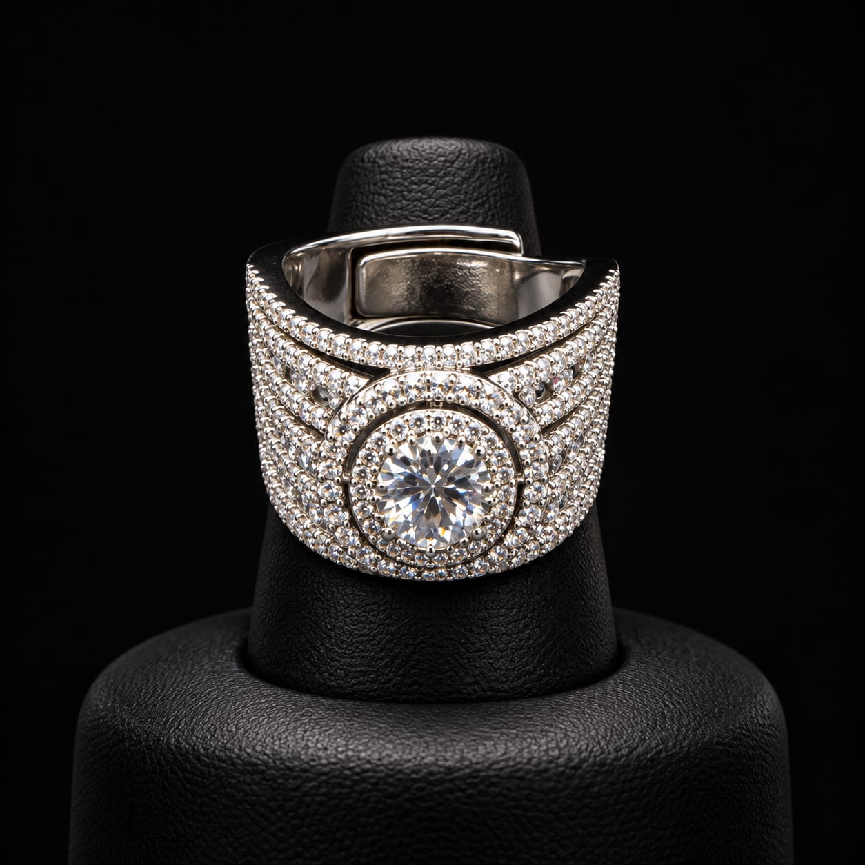 Sparkling Zircon Broad Cuff Bangle & Matching Ring Set 4