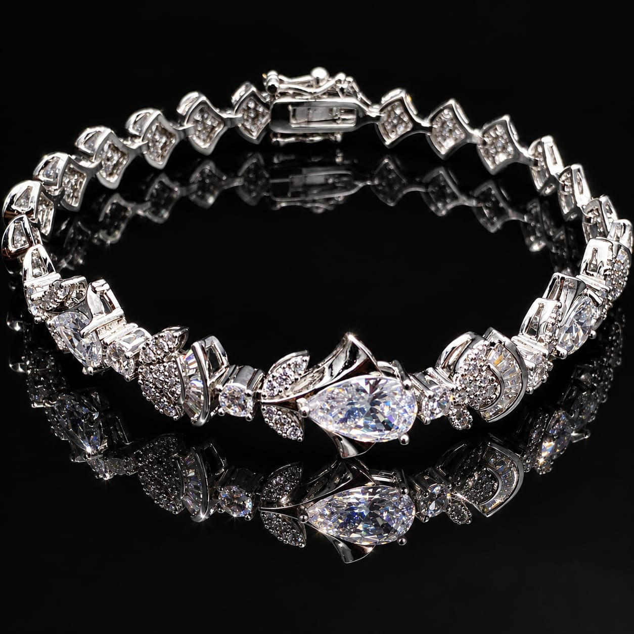 Silver-Finish Floral Zircon Jewelry Set 6