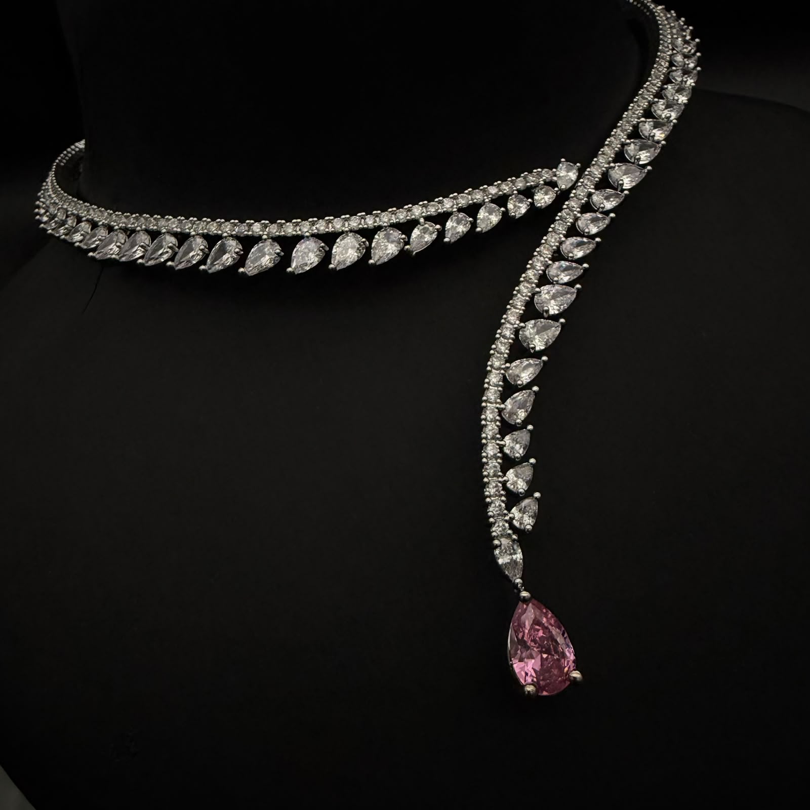 Aura Zircon & Pink Drop Choker Set 2