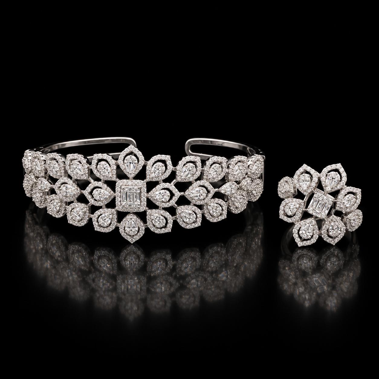 Royal Petal Zircon Bangle & Ring Set