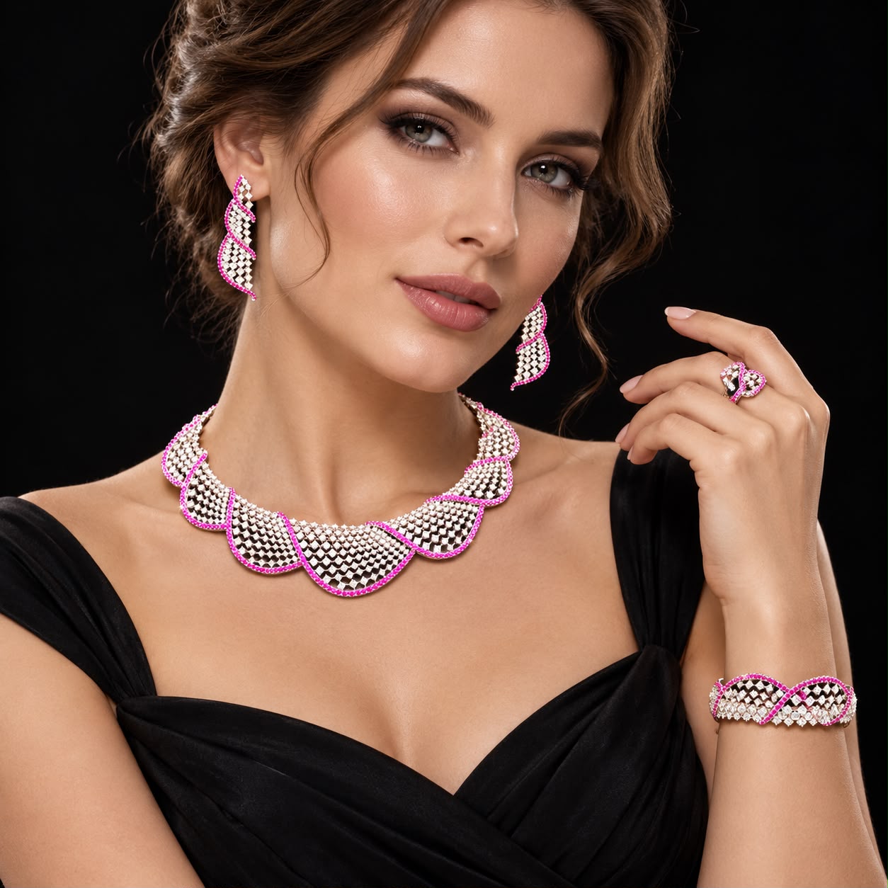 Fuchsia Wave Zircon Statement Jewellery Set