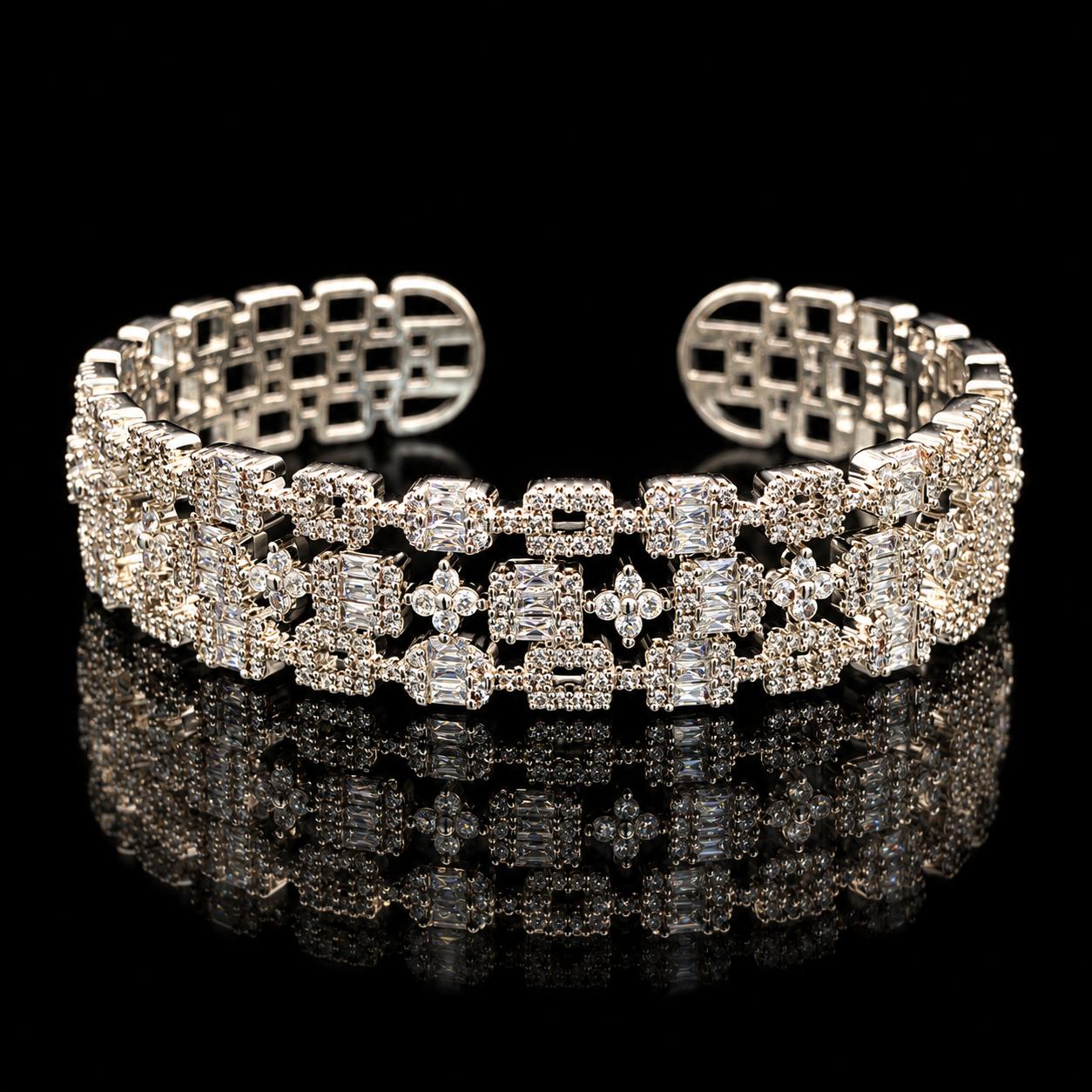 Square Bloom Zircon Bangle & Ring Set 5