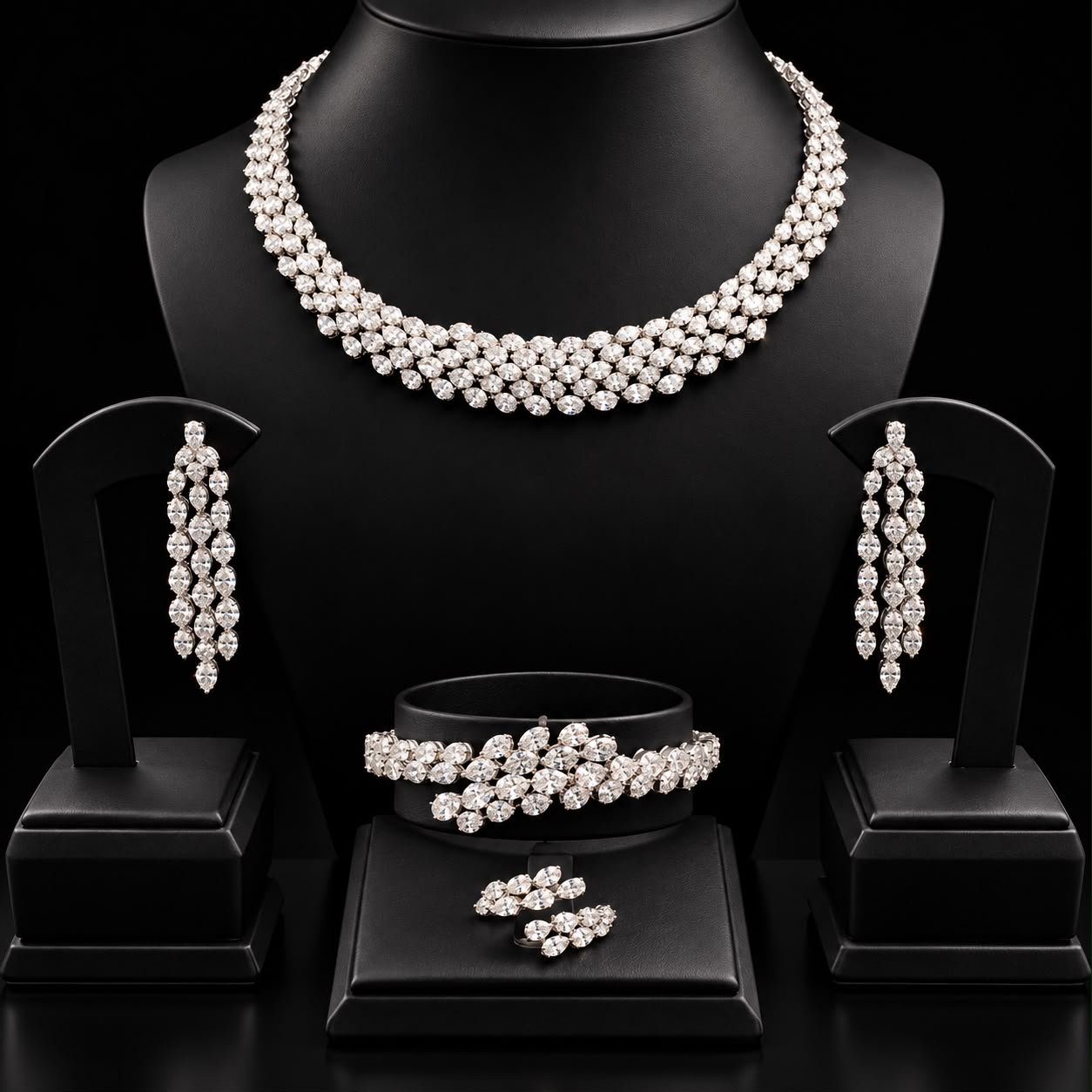 Luminous Pear-Cut Zirconia Full Bridal Jewelry Set