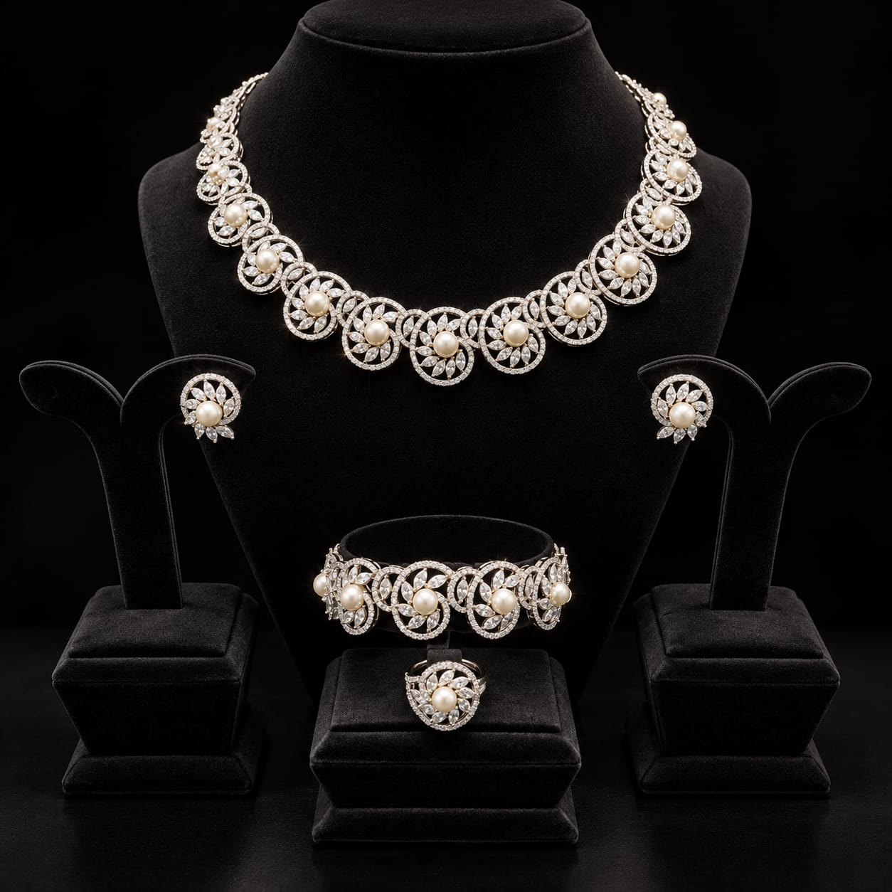 Royal Pearl Floral Zircon Jewellery Set 2