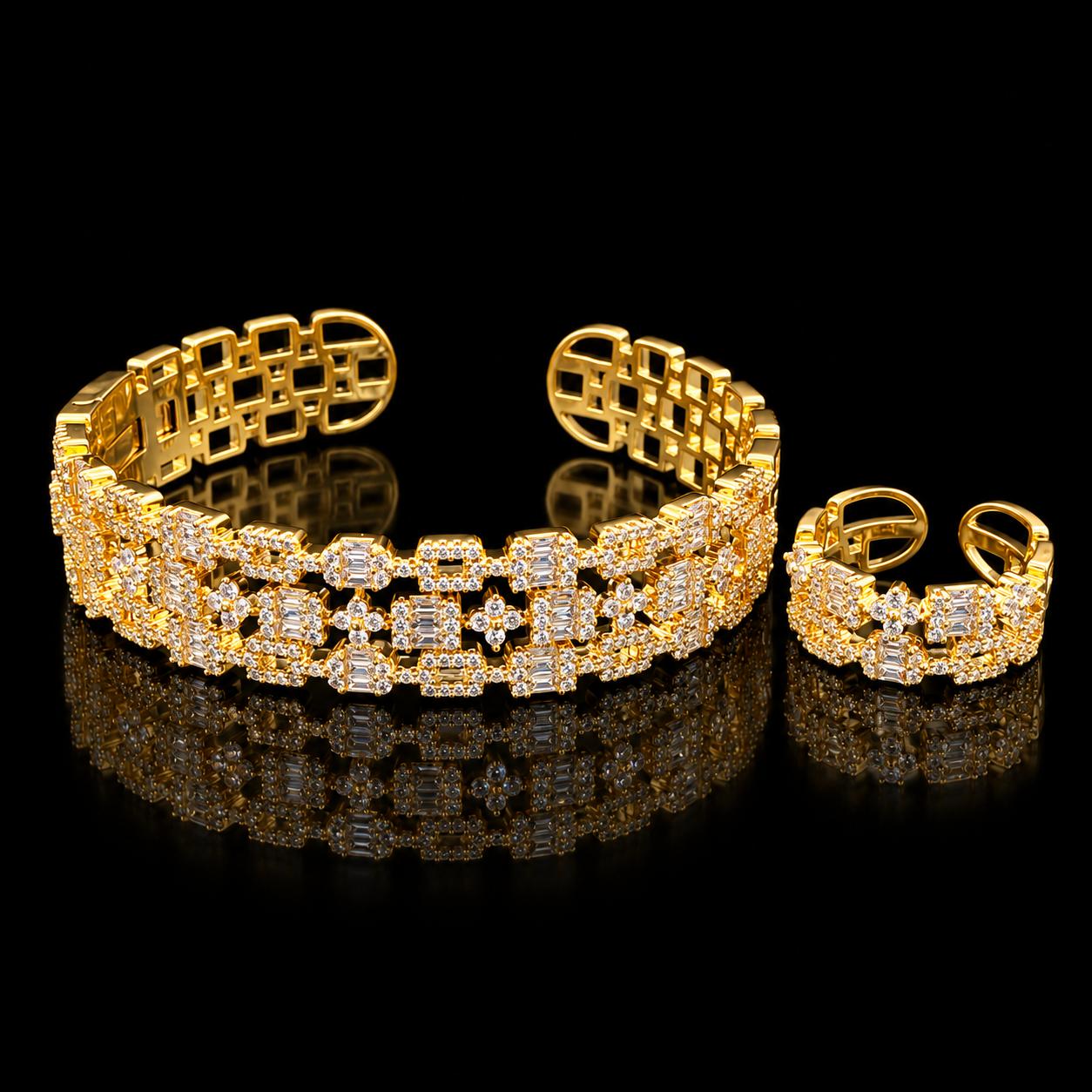 Square Bloom Zircon Bangle & Ring Set