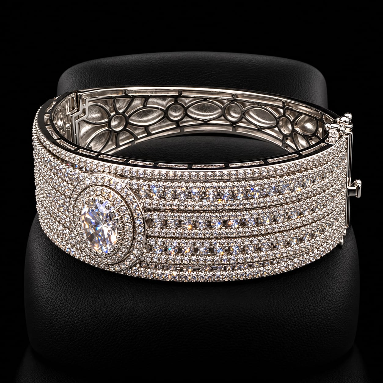 Sparkling Zircon Broad Cuff Bangle & Matching Ring Set 2
